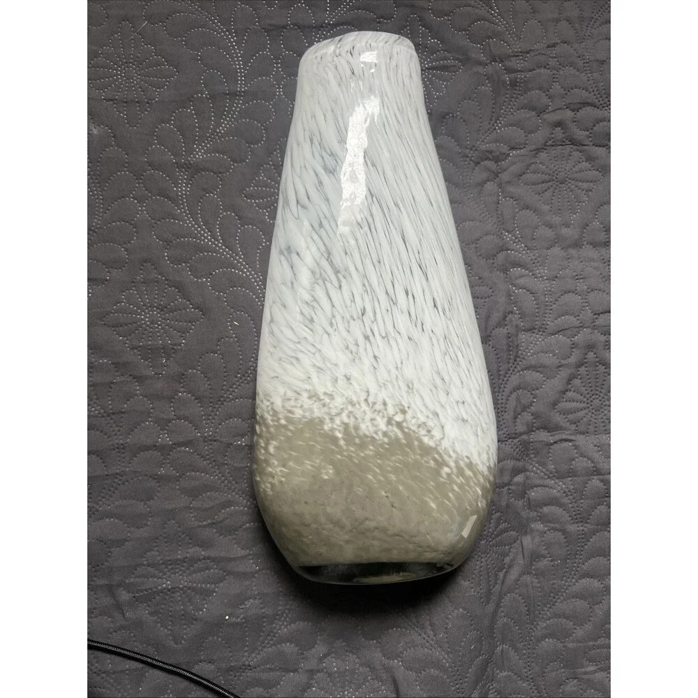 3pc Hand Blown Art Glass Vase Bottle Swirl White & Gray Mottled Set Heavy Decor